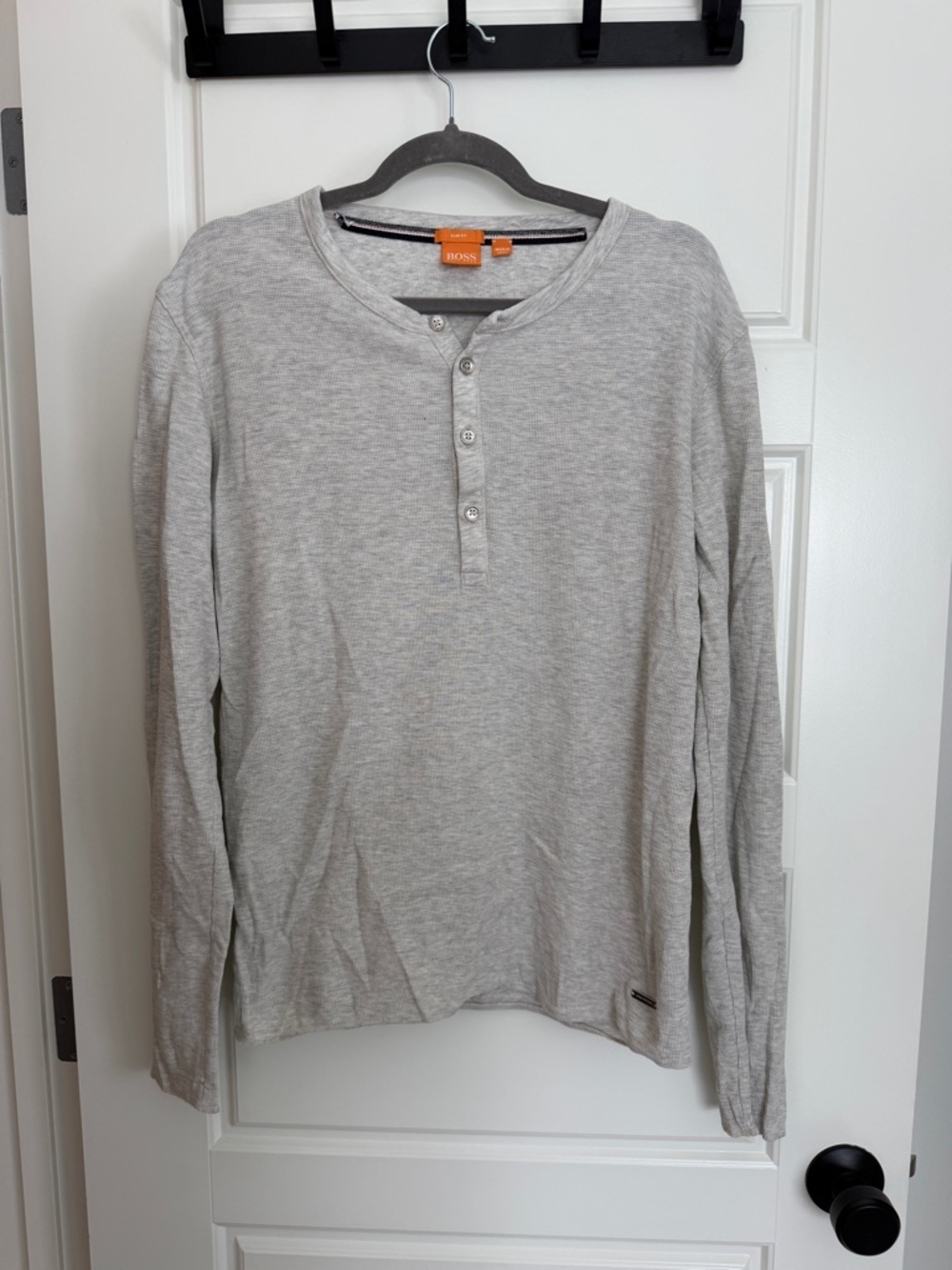 Hugo Boss Light Gray Long-Sleeve Henley Shirt